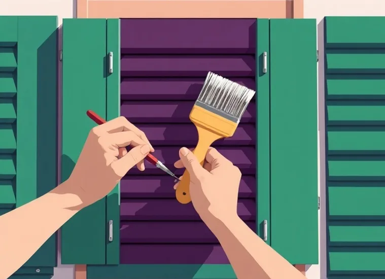 Mise en peinture au pinceau de volets et d'encadrements en bois