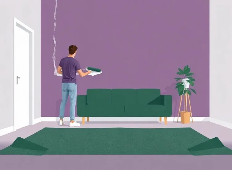 Peintre appliquant la peinture au rouleau sur un mur de salon